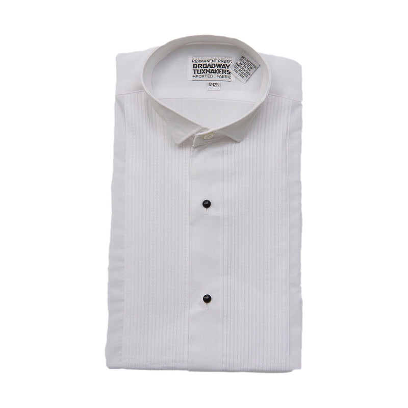 Boys Tuxedo Shirt, Wing Collar, 1/8" Pleats, White