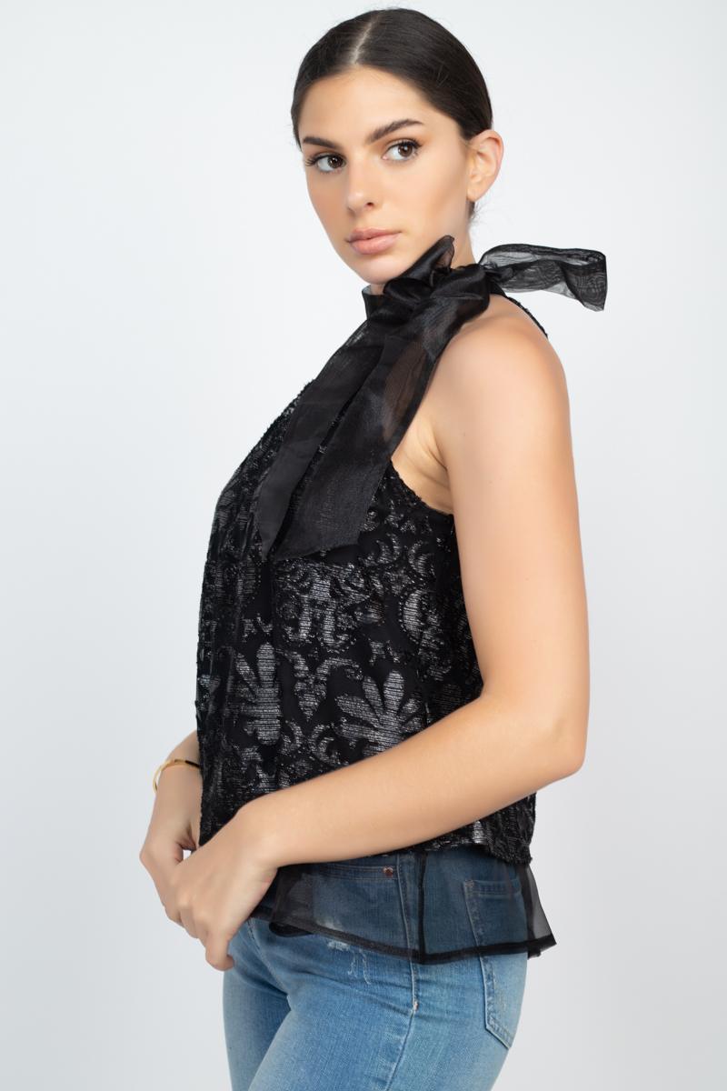 Semi Sheer Black Lace Design Blouse