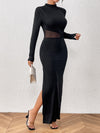 Black Maxi Dress, Mock Neck Long Sleeve