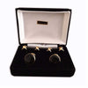 Deluxe Gold-plated Round Cuff Links & Studs, Black Inserts, Velvet Box