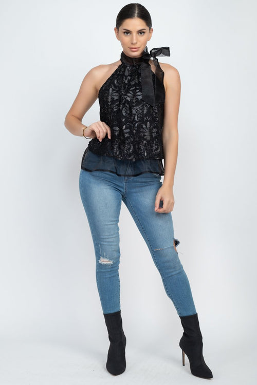 Semi Sheer Black Lace Design Blouse