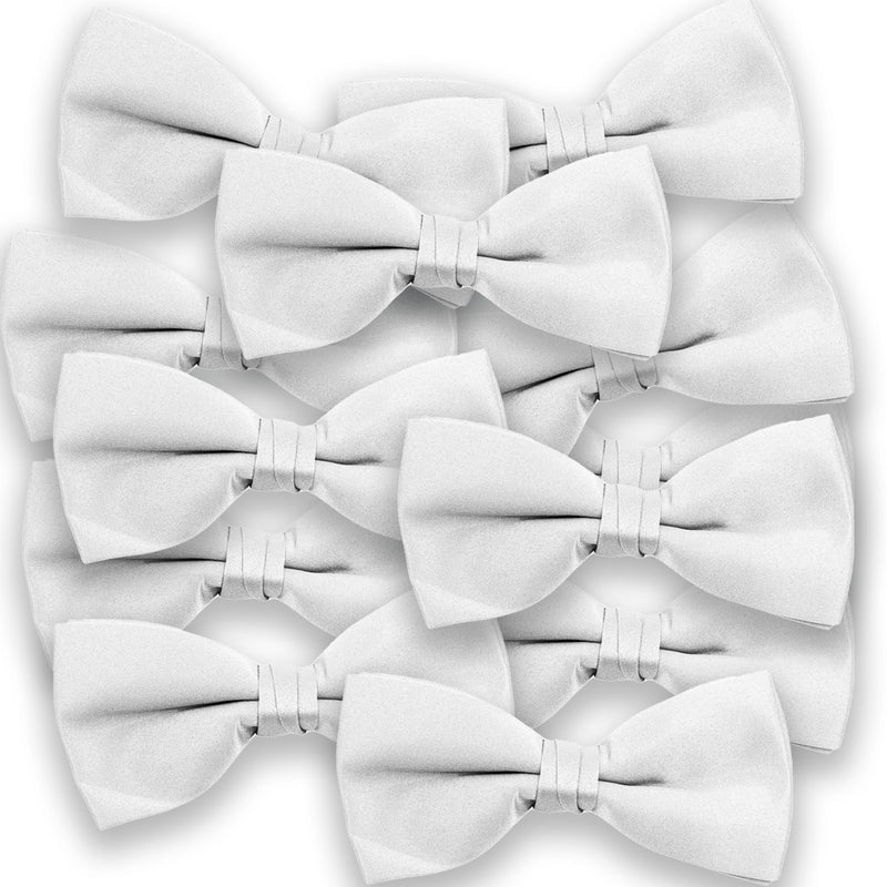 One Dozen Pretied Banded Bow Ties - White