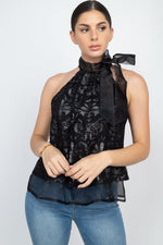 Semi Sheer Black Lace Design Blouse