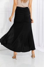 Full Size Up and Up Ruched Slit Maxi Skirt in Black