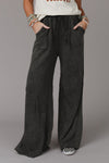 Womens Wide Leg Pocketed Pants in Charcoal or Sand