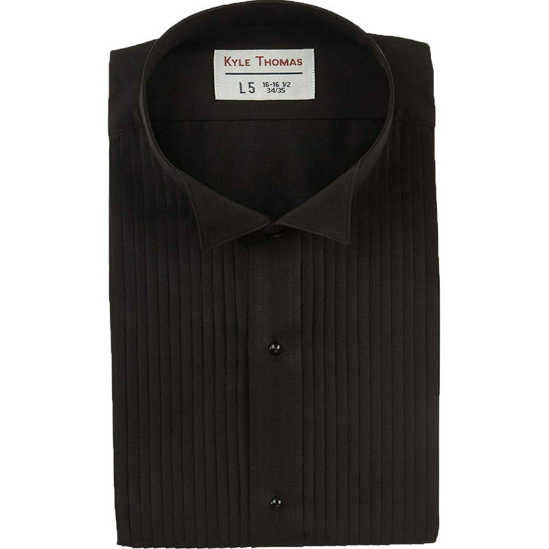 Mens Black Tuxedo Shirt with 1/4" Pleats and Wing Collar