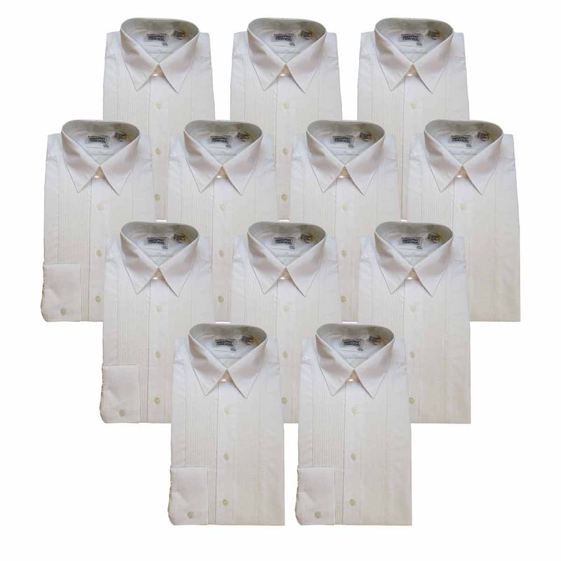 One Dozen Mens White Tuxedo Shirts with Lay Down Collar & 1/8" Pleats (Discontinued)
