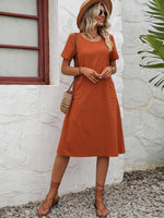 Round Neck Short Sleeve Dress with Pockets