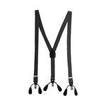 Convertible Button or Clip-On Suspenders with Leather Trim (Black) - Black