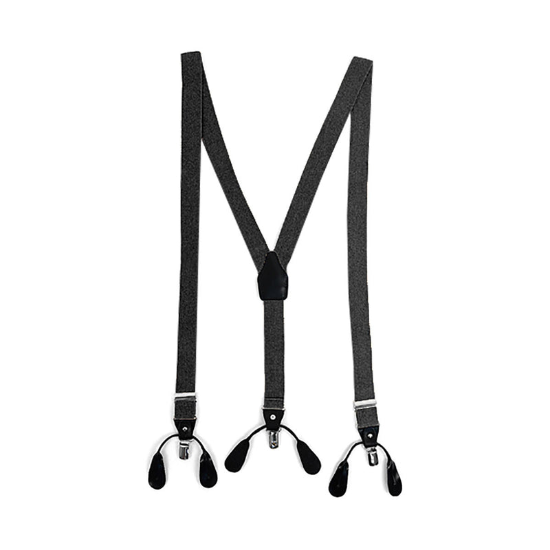 Convertible Button or Clip-On Suspenders with Leather Trim (Black) - Black