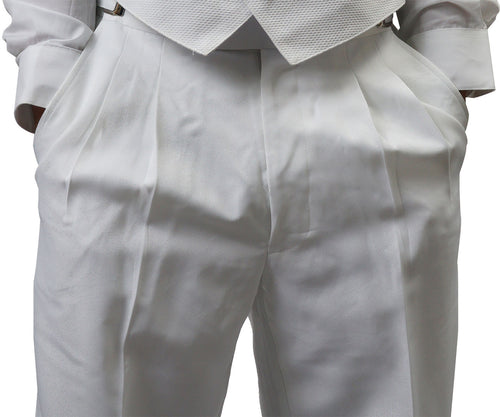 Men's White Adjustable Tuxedo Pants, Polyester